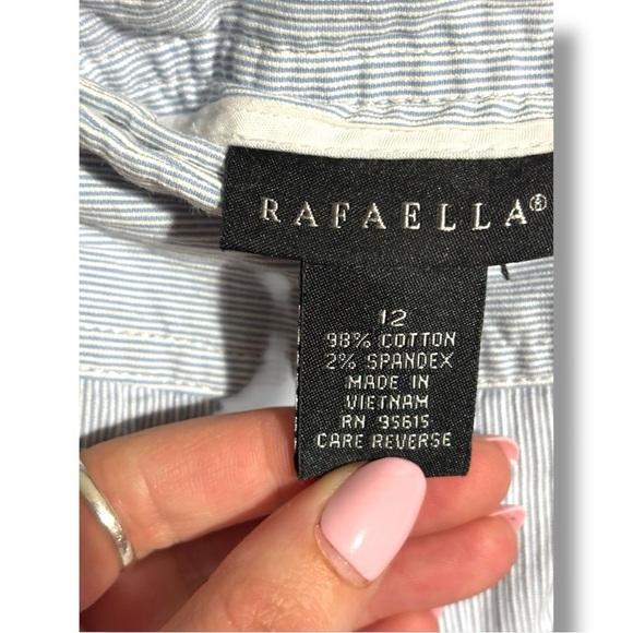 Rafaella Blue and White Pinstriped High Rise Cropped Capri Trousers with Buttons - Picture 7 of 16